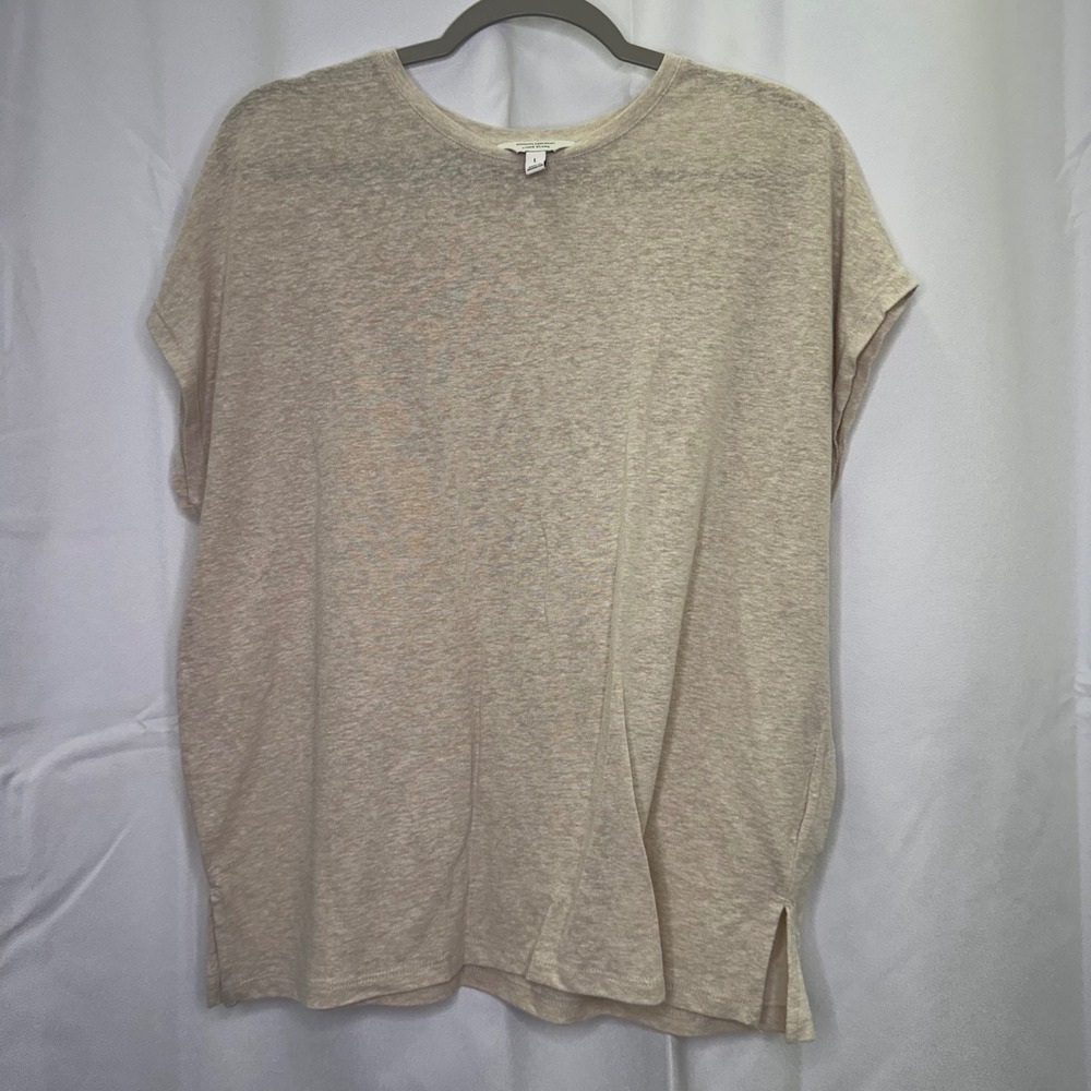 Banana Republic Linen Blend Top Beige Heather Cap Sleeve Side Slits L